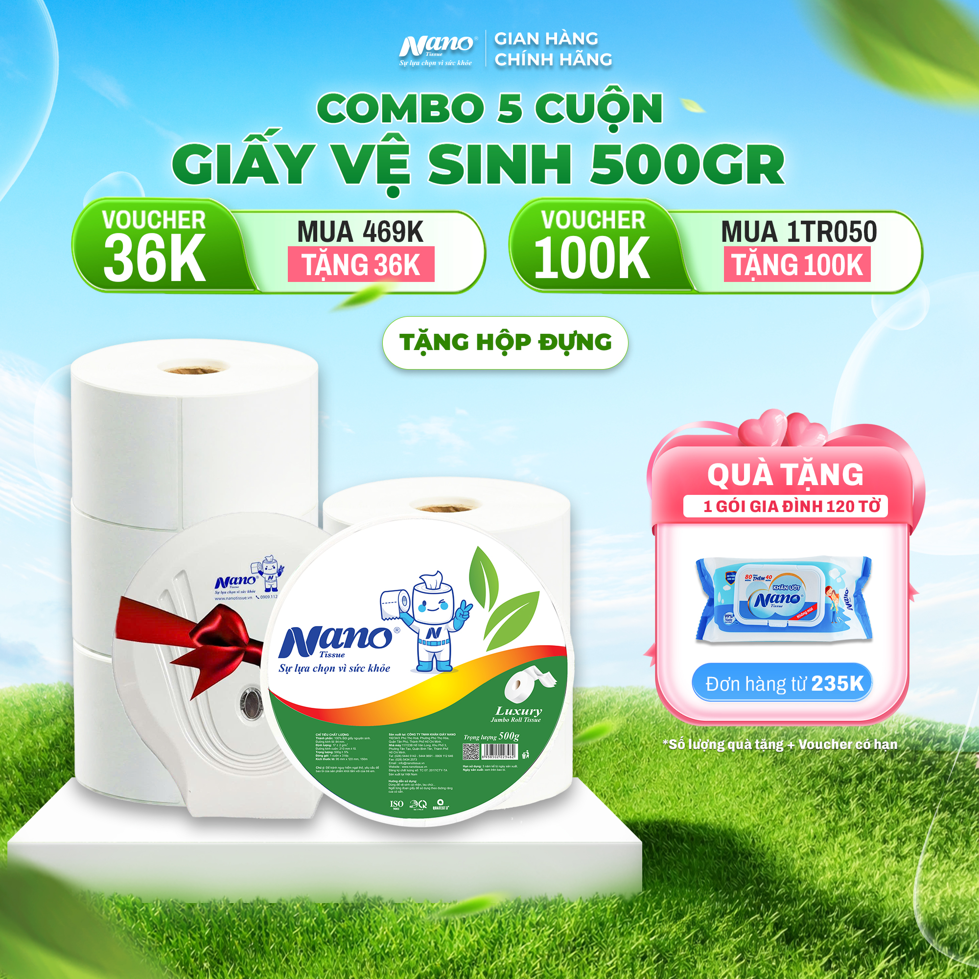 Giấy vệ sinh cuộn lớn 500gr
